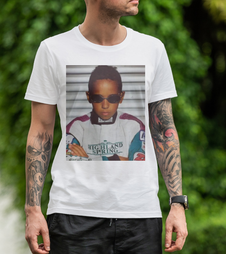 Lewis Hamilton As A Young Kid In Highland Spring Racing Suit T-Shirt