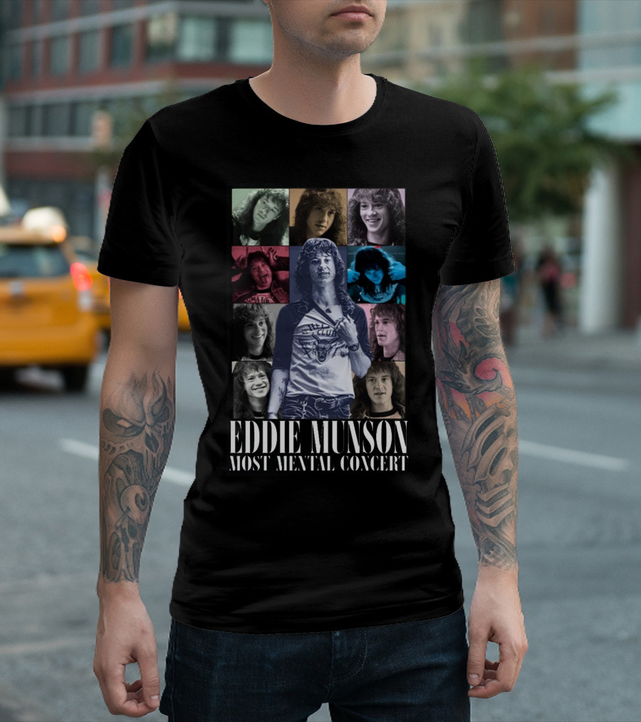 Eddie Munson Most Mental Concert Collage with Iconic Moments T-Shirt