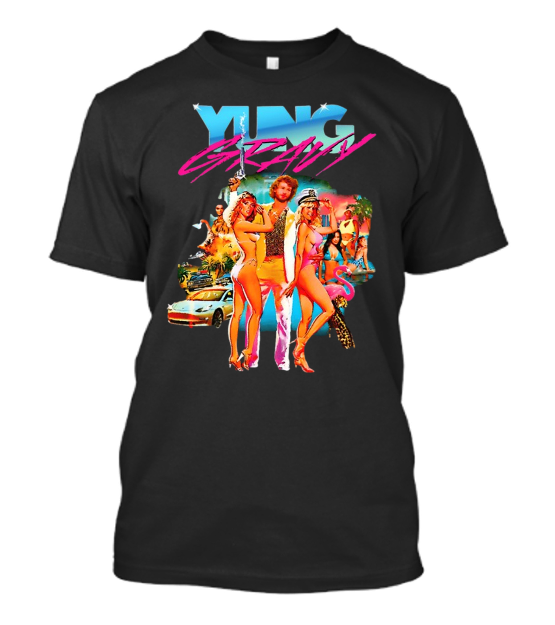 Yung Gravy Retro Miami Vice Aesthetic Vibrant Party Scene T-Shirt