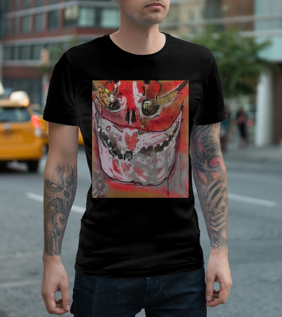 Mutant Ochre Skull Graffiti Drip T-Shirt