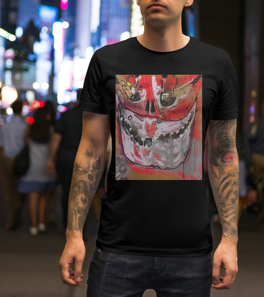 Mutant Ochre Skull Graffiti Drip T-Shirt