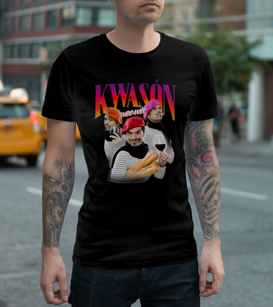 KWASÓN Wee Wee Baguette Trio With Wine And Beret T-Shirt