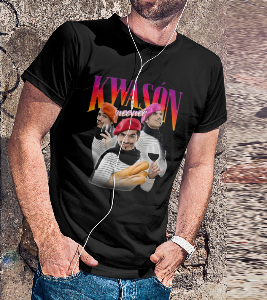 KWASÓN Wee Wee Baguette Trio With Wine And Beret T-Shirt