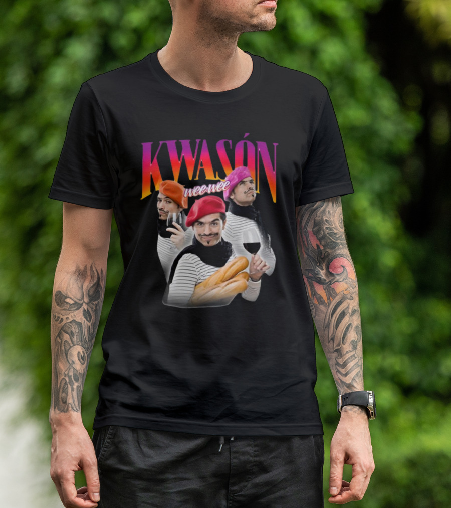 KWASÓN Wee Wee Baguette Trio With Wine And Beret T-Shirt