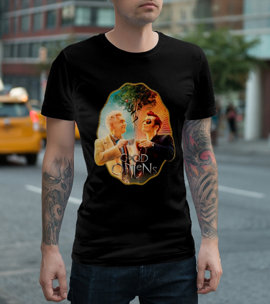 Good Omens A Toast to the World with Angel and Demon Under Tree T-Shirt