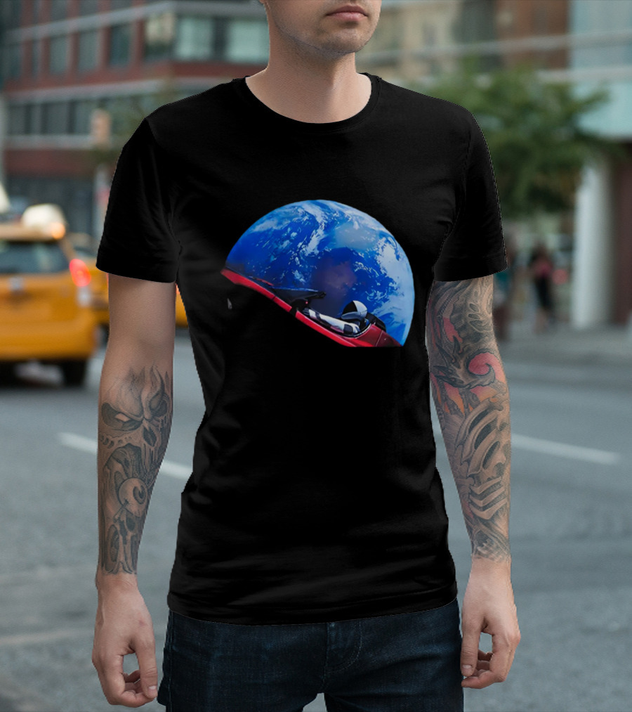 Spacex Starman In Tesla Roadster Orbiting Earth T-Shirt