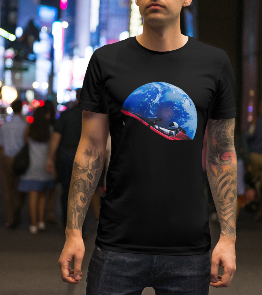 Spacex Starman In Tesla Roadster Orbiting Earth T-Shirt