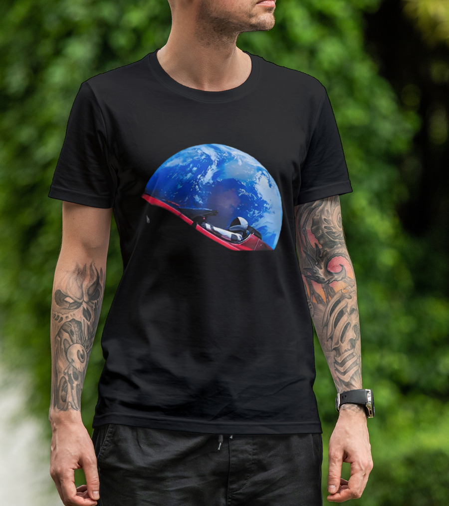 Spacex Starman In Tesla Roadster Orbiting Earth T-Shirt