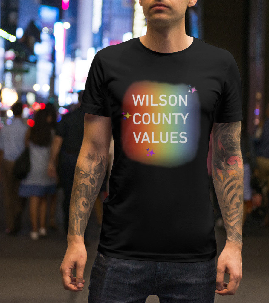 WILSON COUNTY VALUES Rainbow Colors With Stars T-Shirt