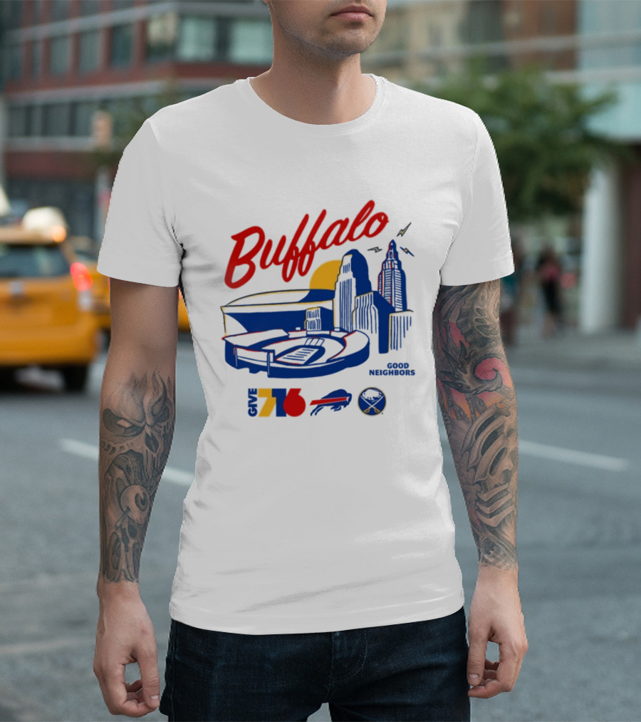 Buffalo Good Neighbors Skyline Give 716 Sabres Bills Elements T-Shirt