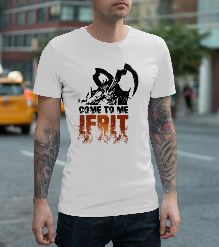 Final Fantasy 16 Come To Me Ifrit Flamed Text T-Shirt