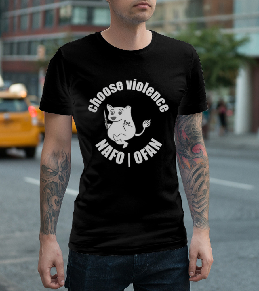 Choose Violence Nafo Ofan Knife-Wielding Cartoon Character T-Shirt