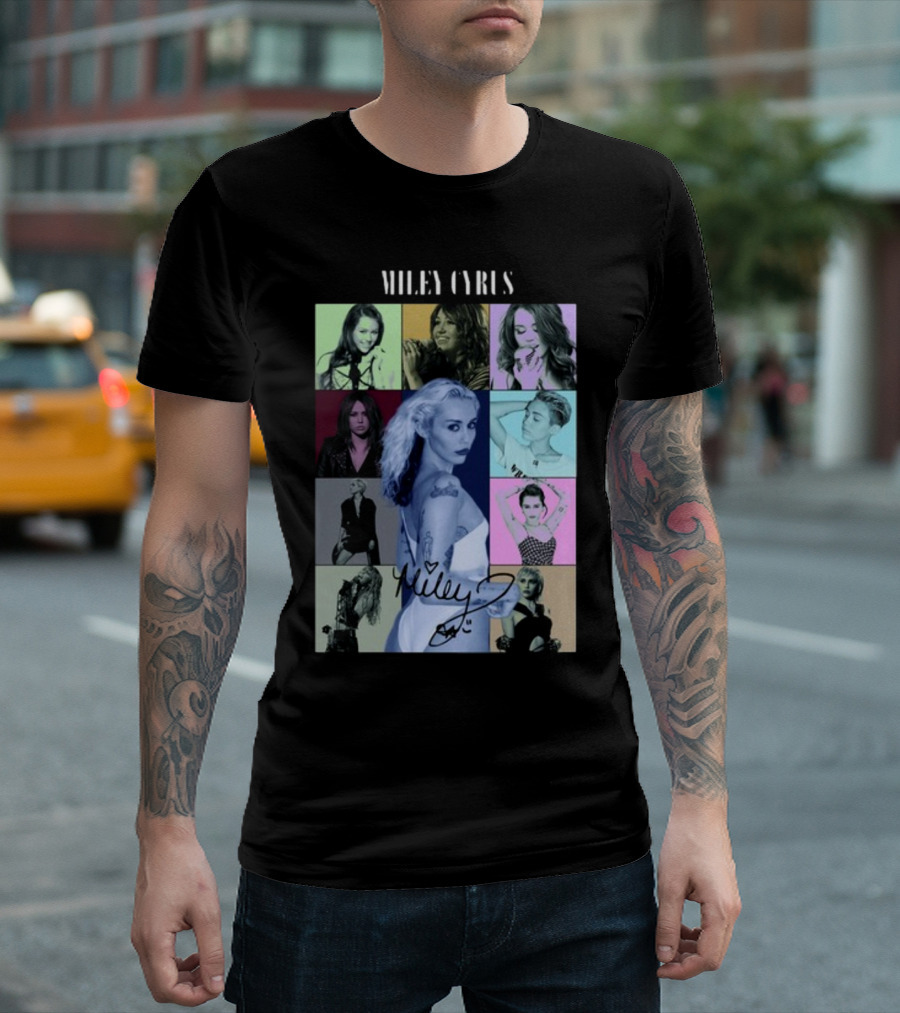 Miley Cyrus The Eras Tour Multicolor Pop Art Collage T-Shirt