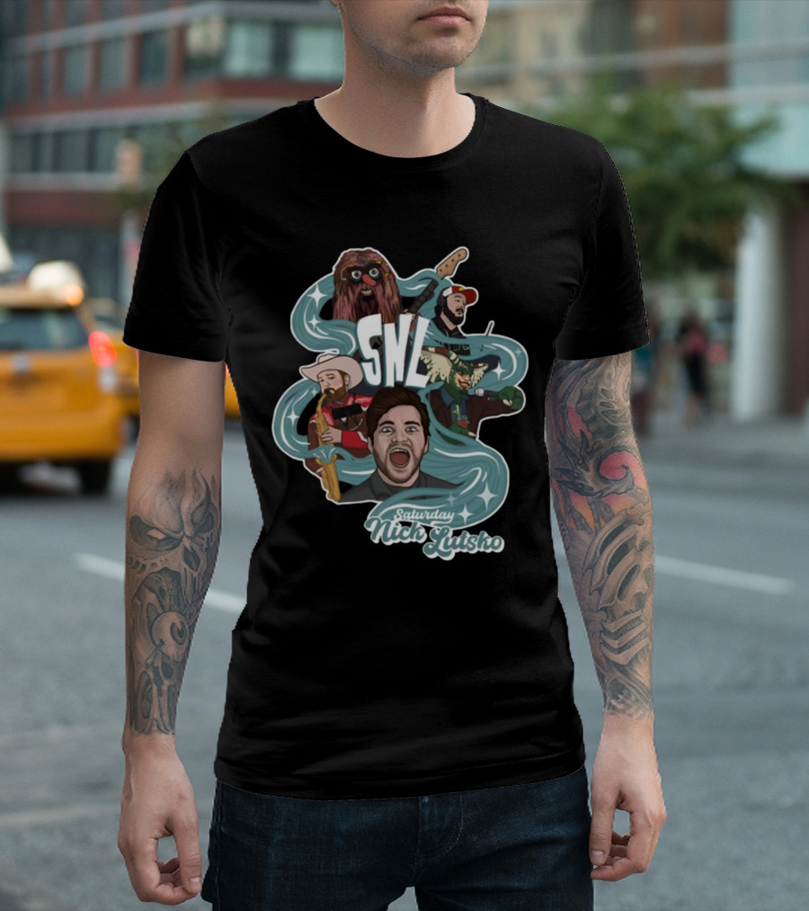 Nick Lutsko SNL Saturday Characters with Guitar and Microphone T-Shirt