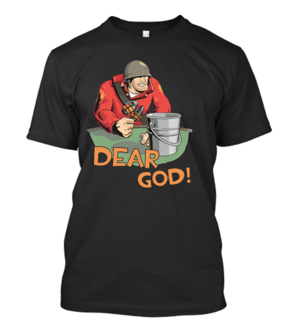Team Fortress 2 Soldier Red Outfit With Grenade And Bucket Dear God T-Shirt