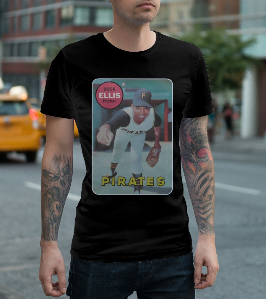 1969 Topps Dock Ellis Rookie Baseball Card Pittsburgh Pirates Pitcher T-Shirt