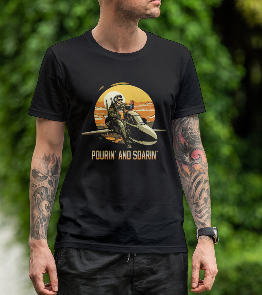 Pourin And Soarin Pilot With Drinks On Jet T-Shirt