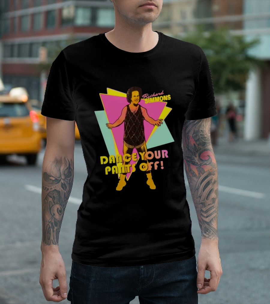 Richard Simmons Dance Your Pants Off Vintage Workout Retro Neon Triangles T-Shirt