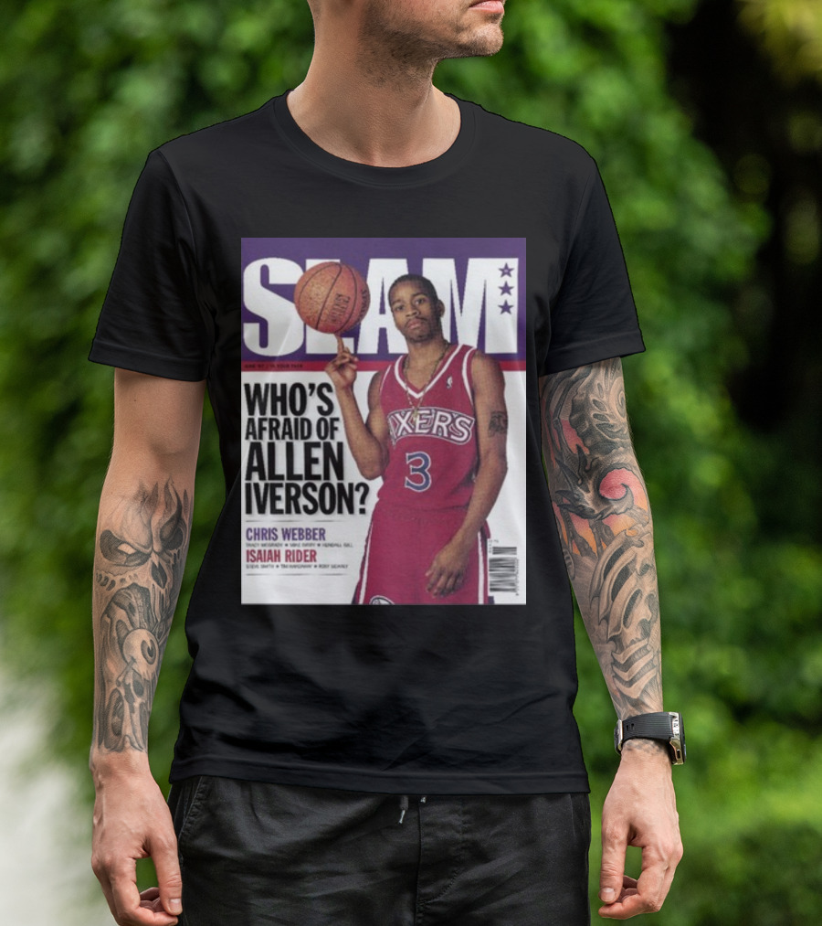 Slam Magazine Cover: Allen Iverson In Sixers Jersey With Who's Afraid Of Allen Iverson Headline T-Shirt