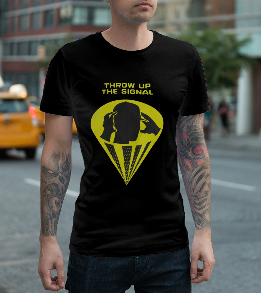 Trainboy100 Throw Up The Signal Iconic Head Silhouette with Light Beams T-Shirt