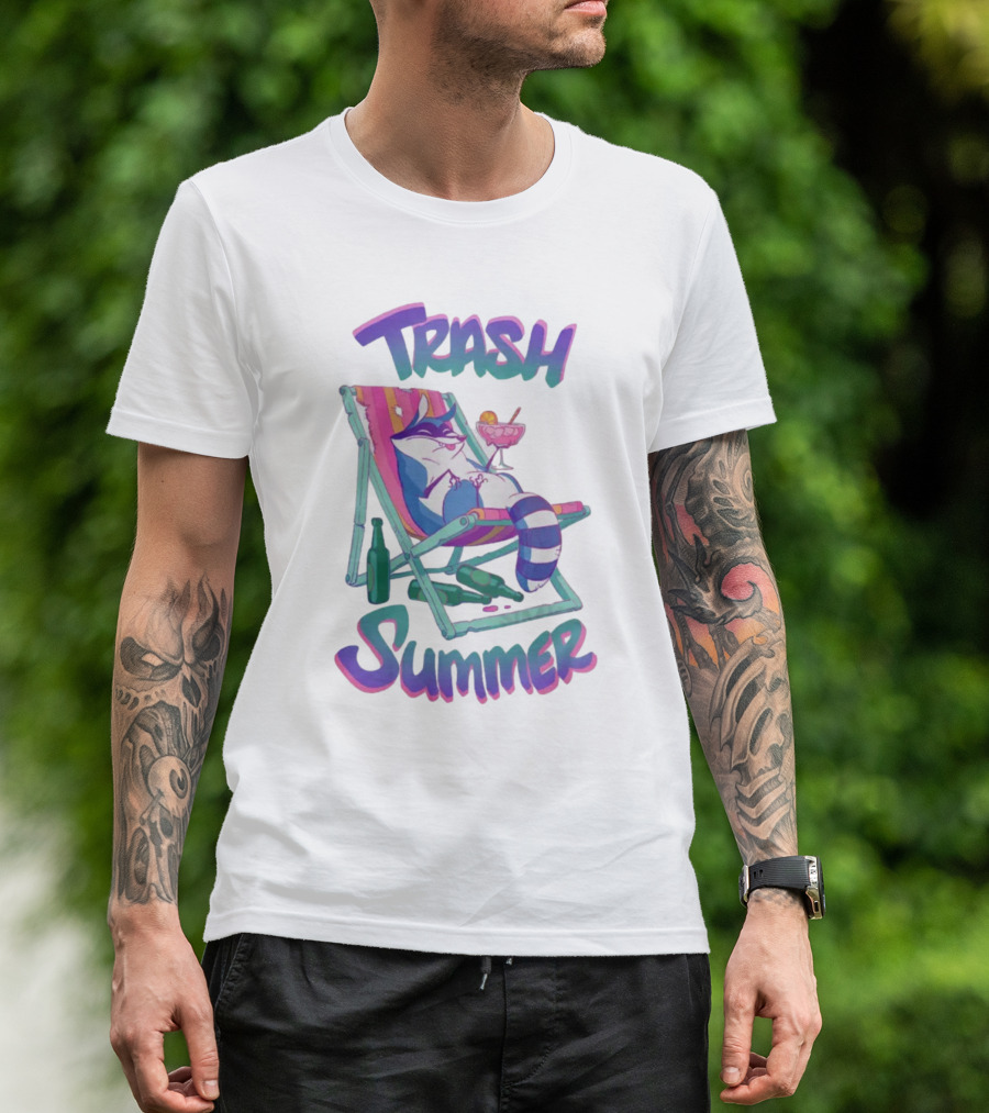 Trash Summer Raccoon Relaxing With Drink T-Shirt