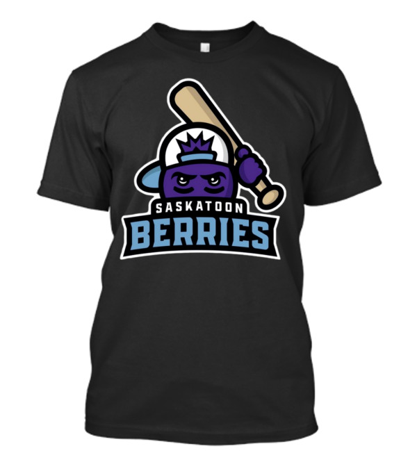 Saskatoon Berries Baseball Mascot With Crown And Bat T-Shirt