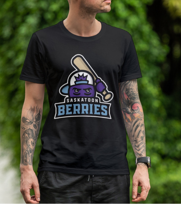 Saskatoon Berries Baseball Mascot With Crown And Bat T-Shirt