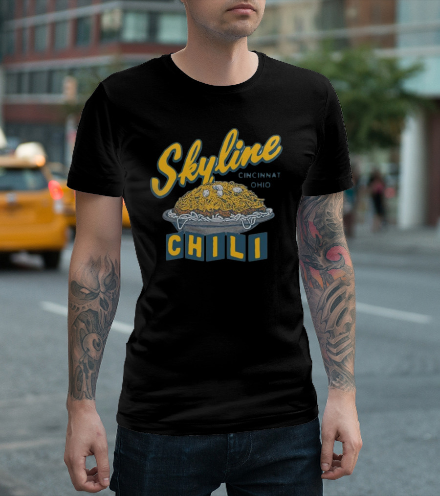 Skyline Chili Cincinnati Ohio Pop Culture Food Icon with Classic Spaghetti and Cheese Plate T-Shirt