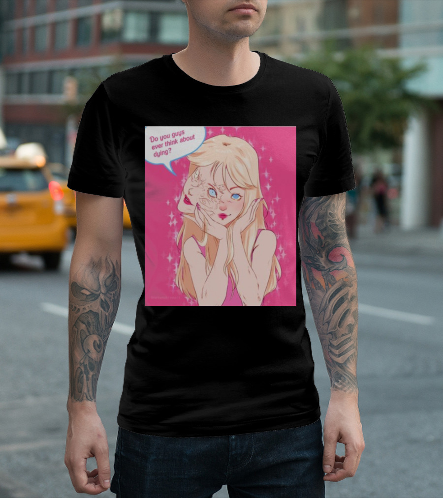 Tomie Do You Guys Ever Think About Dying Pink Sparkle Background T-Shirt
