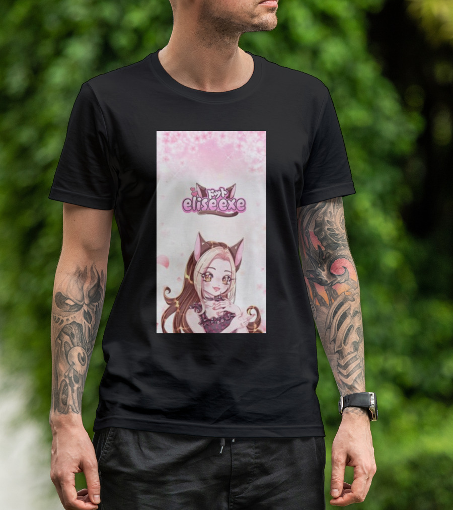 Elisedotexe Elise Exe Manga Character Aesthetic With Cat Ears And Sakura Blossoms T-Shirt