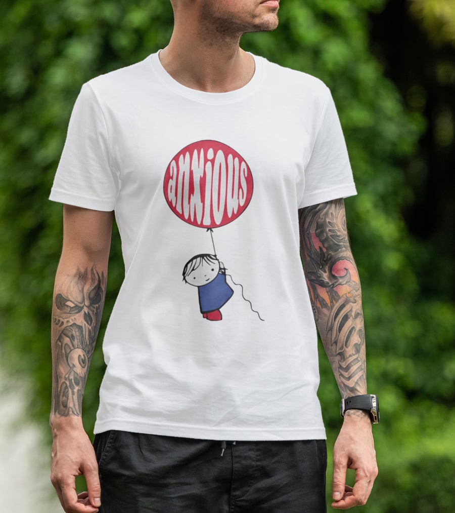 Anxious Balloon Child Holding Red Balloon With White Anxious Text T-Shirt