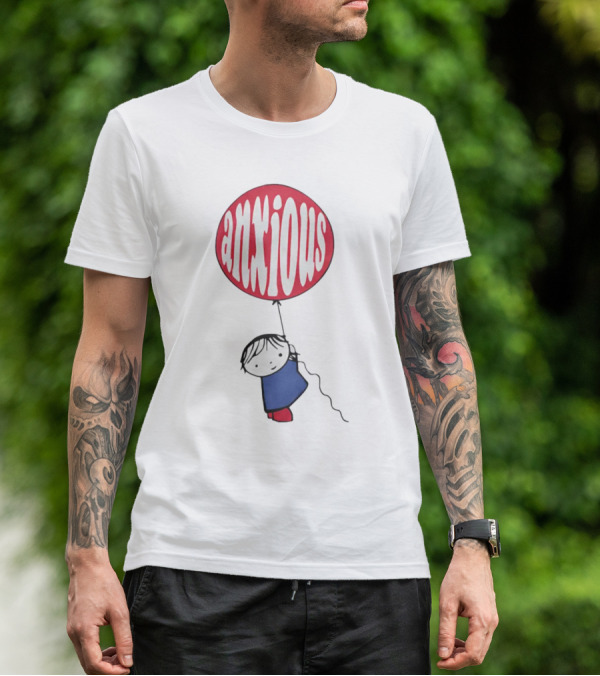 Anxious Balloon Child Holding Red Balloon With White Anxious Text T-Shirt