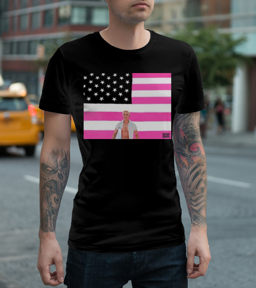Ryan Gosling Pink Ish Tape American Flag Stars Explicit Content T-Shirt