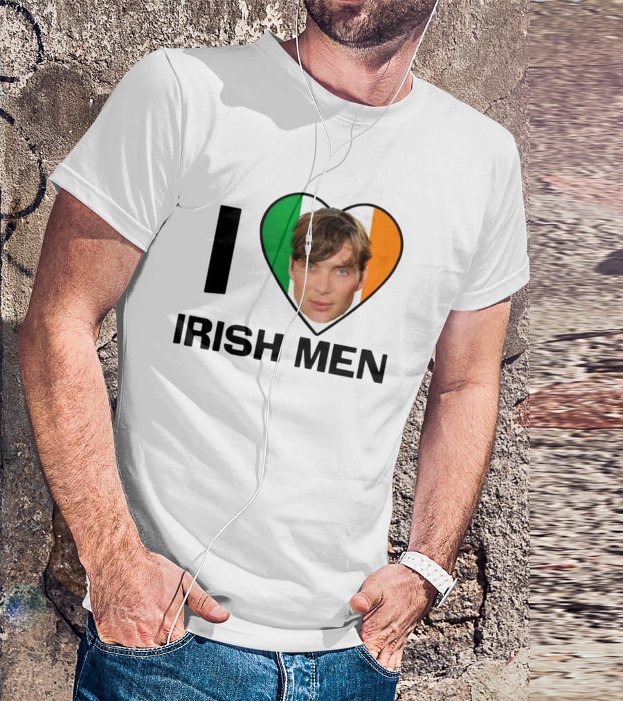 Mustardyardpress I Love Irish Men Cillian Murphy Heart Flag T-Shirt