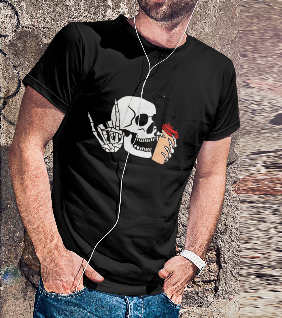 Dead Inside But Alive In Christ Skeleton With Coffee Cup T-Shirt