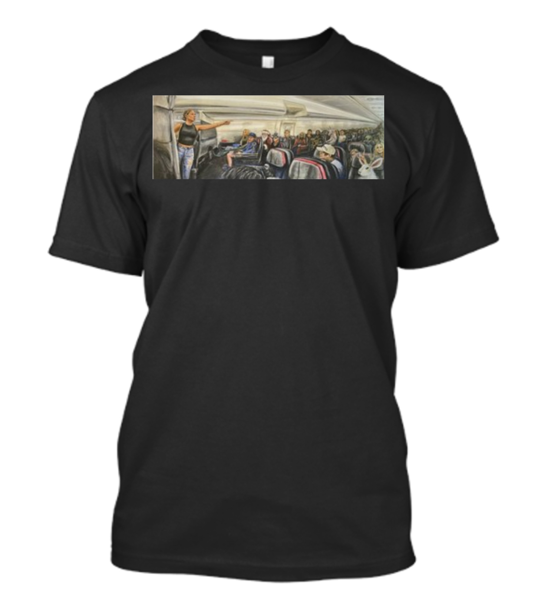 Travispaints Airplane Lady Freak Out Pointing Bigfoot Statue T-Shirt