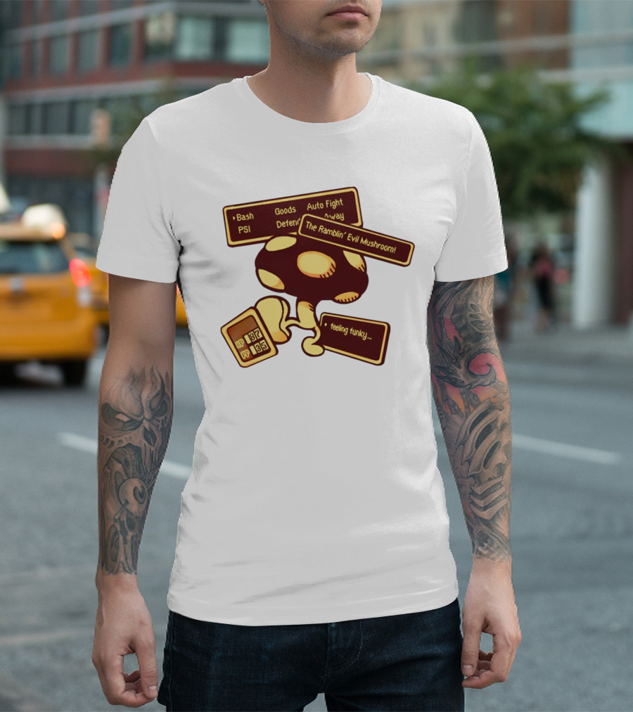 HP 187 PP 135 PSI Bash Goods Auto Fight Feeling Funky The Ramblin Evil Mushroom T-Shirt