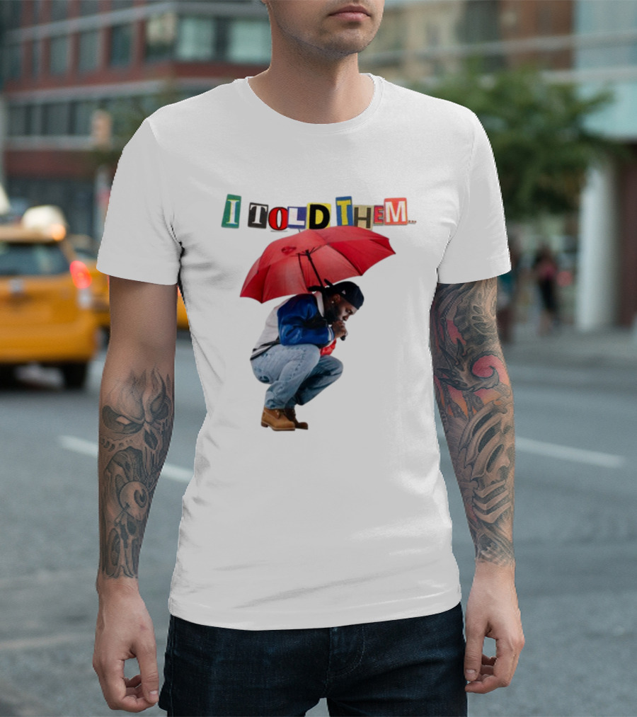 I Told Them Burna Boy Red Umbrella Crouching Pose T-Shirt