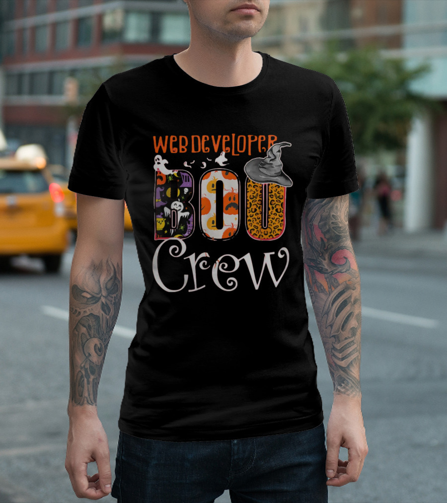 Web Developer Boo Crew Halloween Party Spooky Web Developer Ghosts Pumpkins Witch Hat T-Shirt