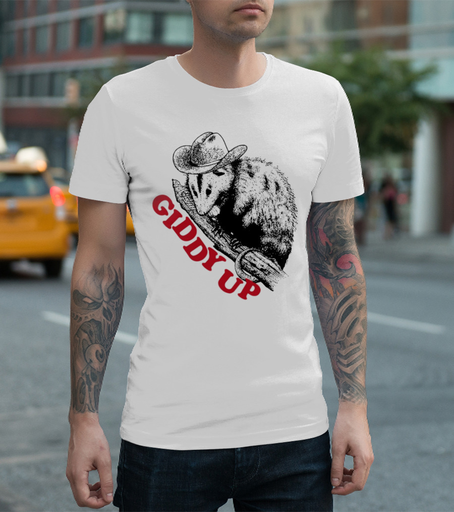 Giddy Up Cowboy Hat Opossum on Branch T-Shirt