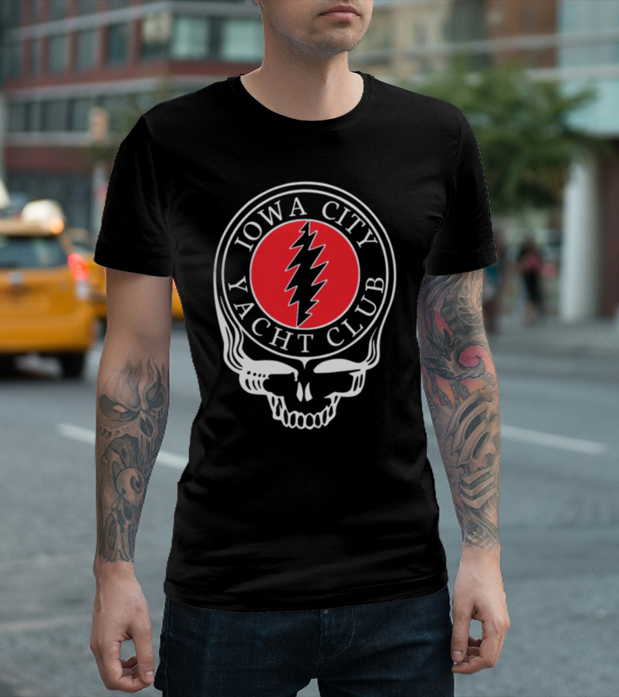 Iowa City Yacht Club Skull Steal Your Face Lightning Bolt T-Shirt