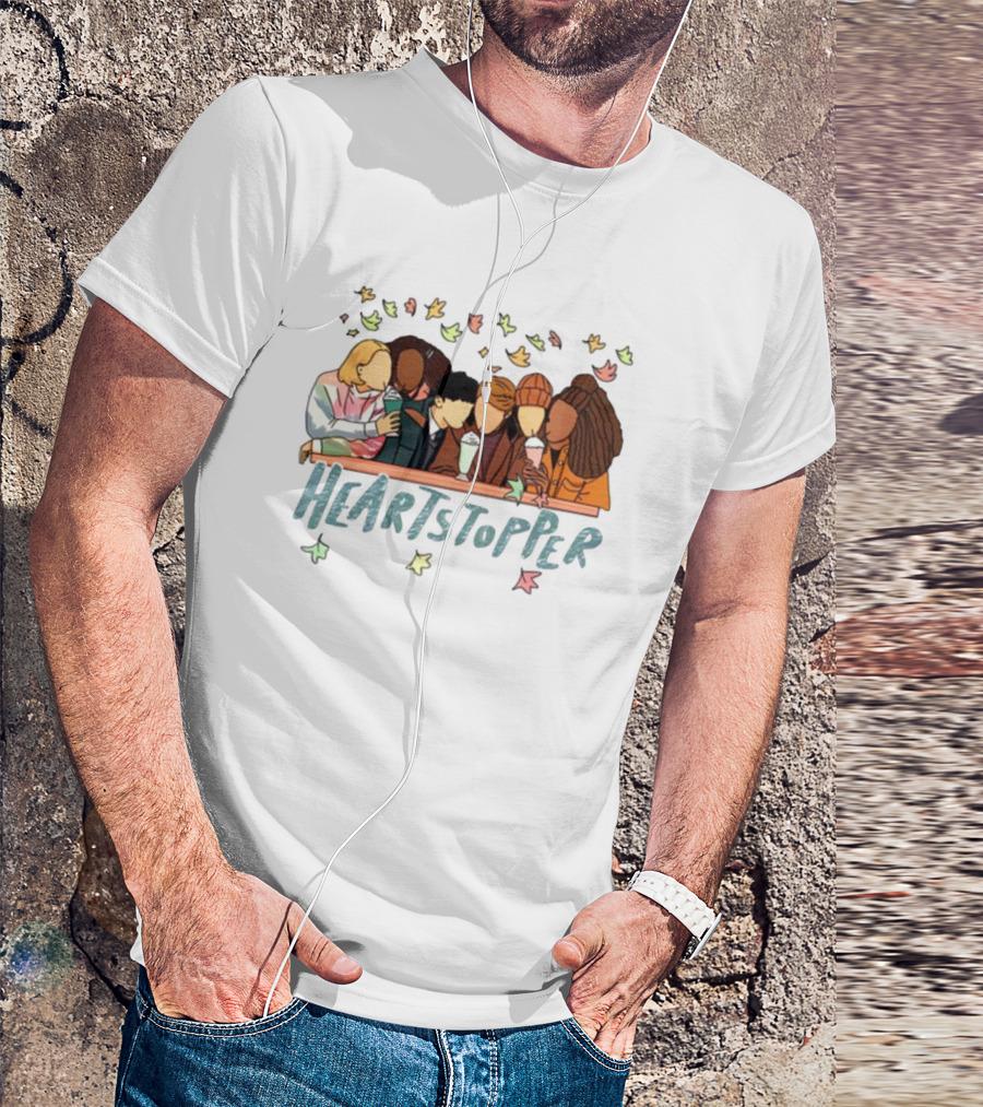 Heartstopper Characters At A Diner With Milkshakes And Falling Leaves T-Shirt