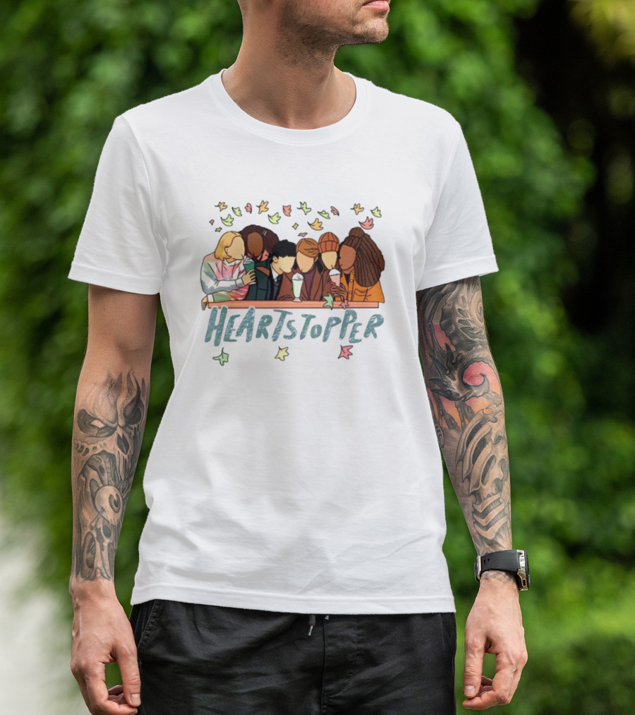 Heartstopper Characters At A Diner With Milkshakes And Falling Leaves T-Shirt