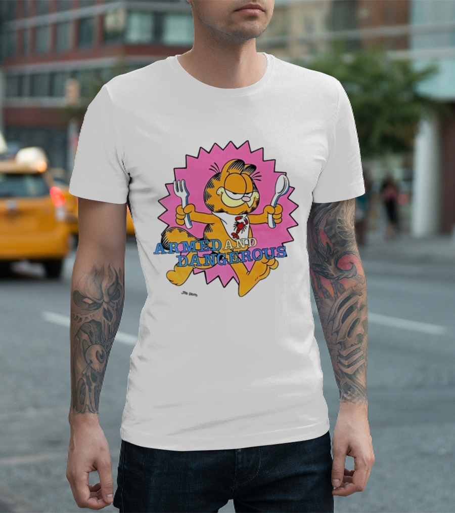 Jim Davis Armed And Dangerous Garfield Fork And Spoon T-Shirt