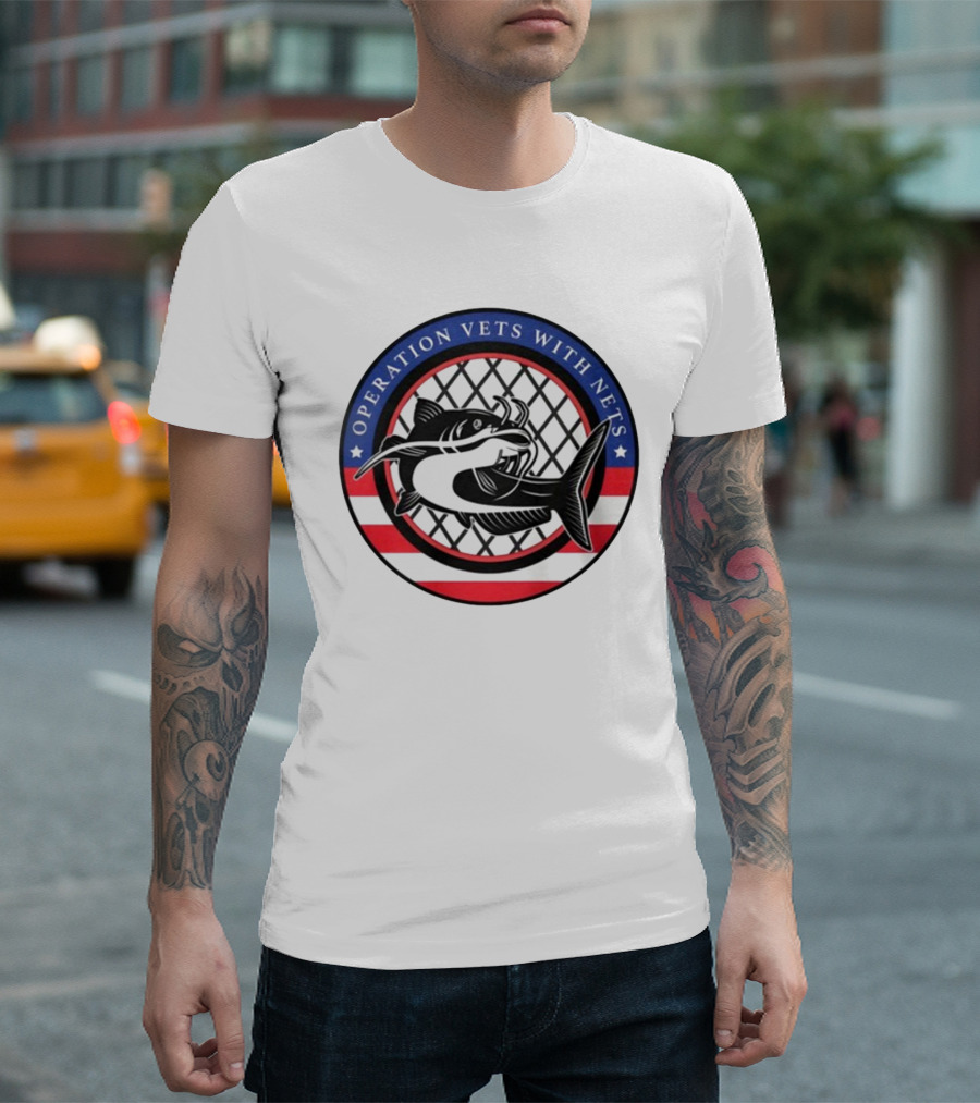 Operation Vets With Nets Patriotic Catfish Badge T-Shirt