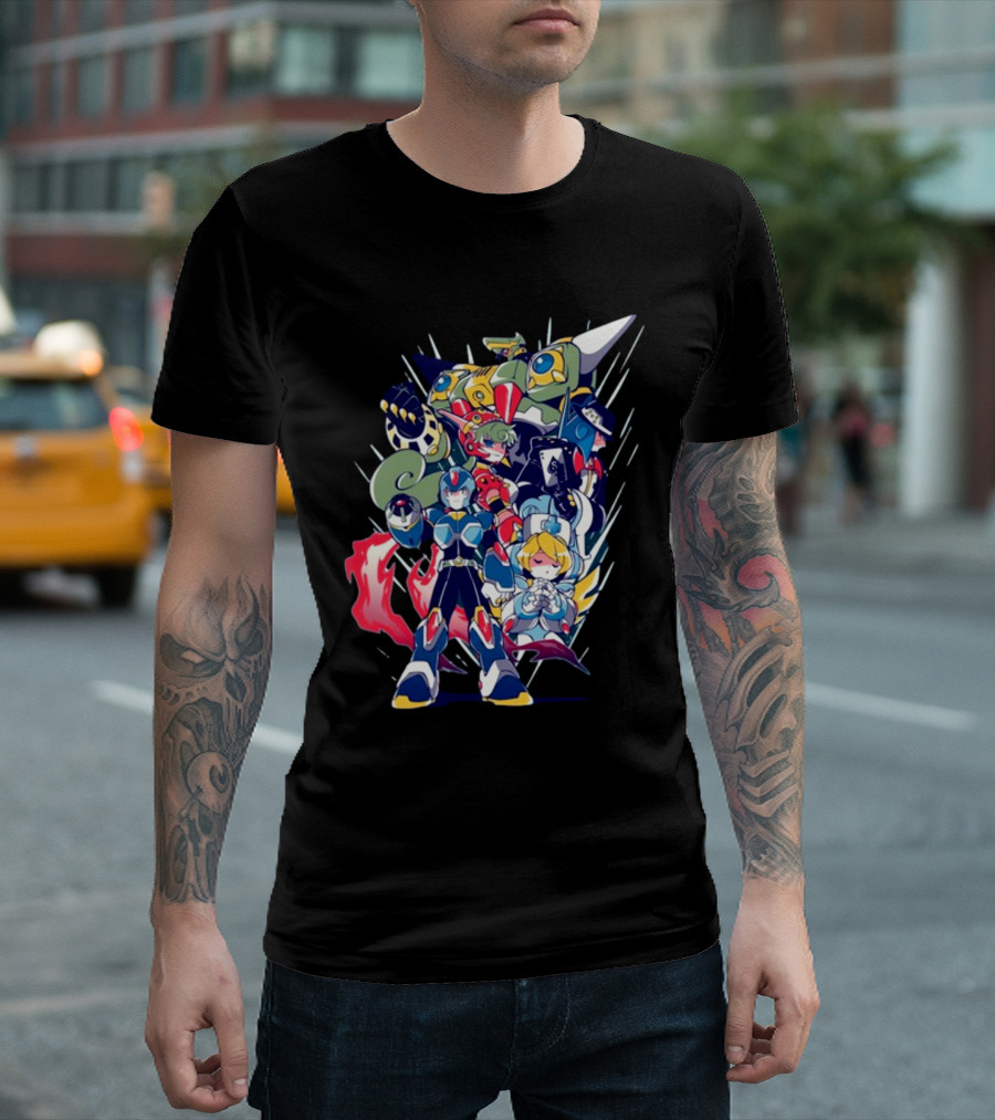 Mega Man X Armor with Maverick Bosses and Allies T-Shirt