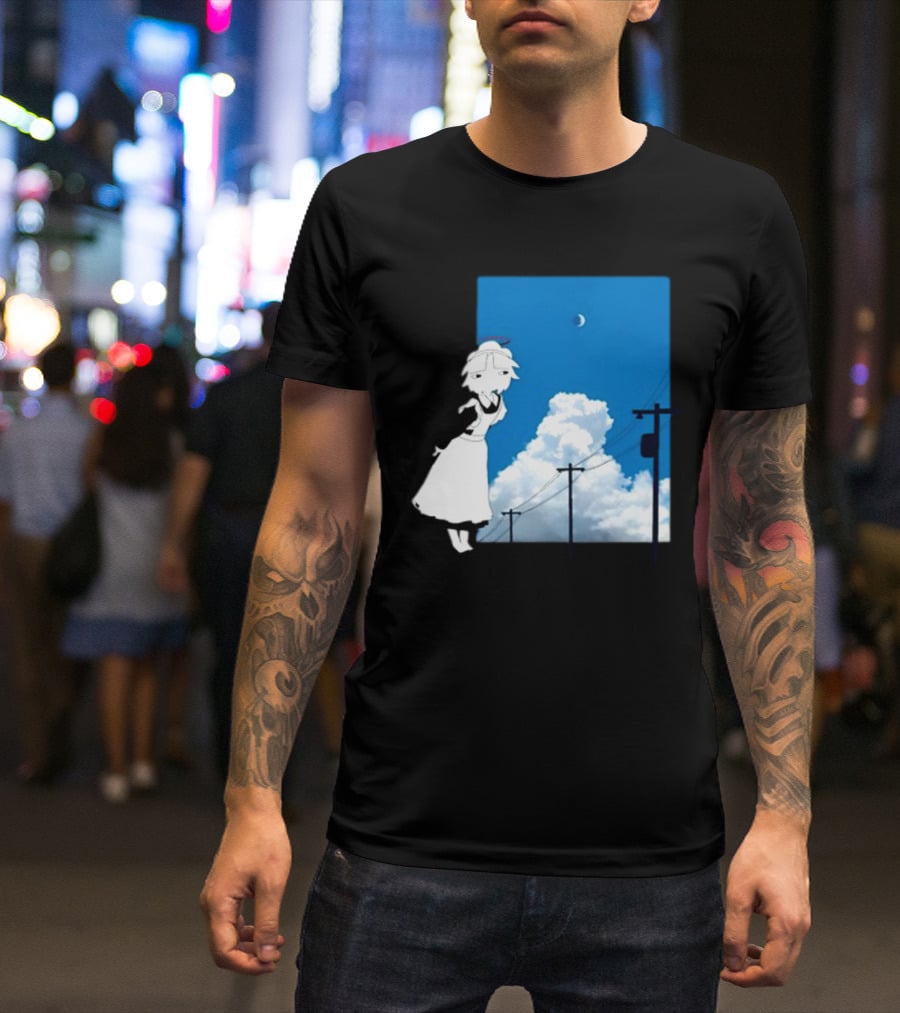 Electric Maid Under Cloudy Sky And Moon With Power Lines T-Shirt