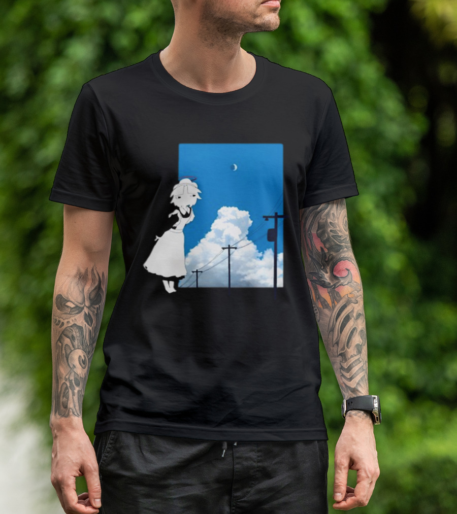 Electric Maid Under Cloudy Sky And Moon With Power Lines T-Shirt