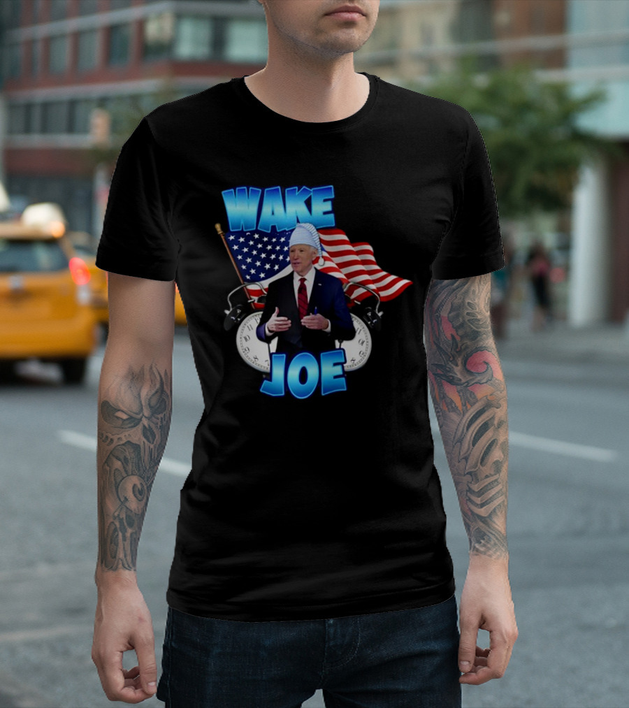 WAKE UP JOE Alarm Clock Sleepy Cap American Flag T-Shirt