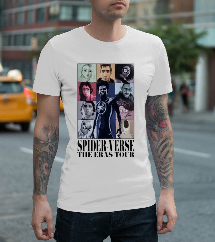Spider Verse The Eras Tour Miles Morales Multiverse Hero Collage T-Shirt